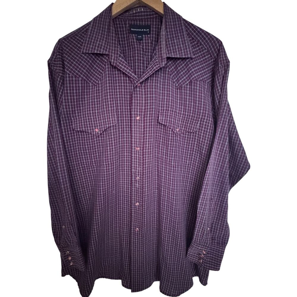 Panhandle Slim Western Shirt Mens XL Burgundy Plaid Pearl Snap Cowboy Ranchwear